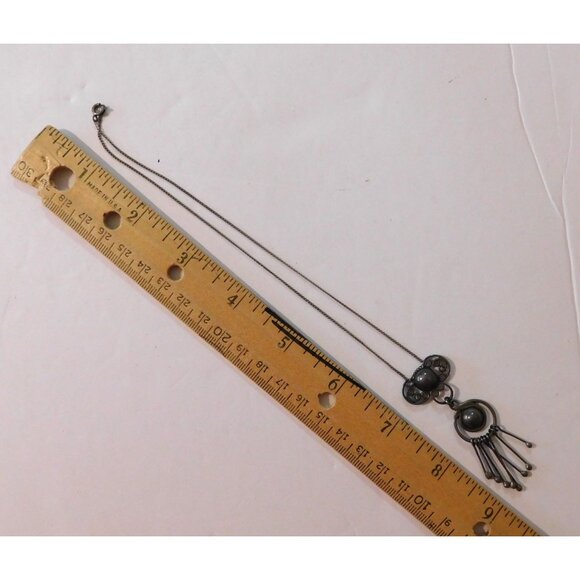 Vintage Silver Pendant Necklace Art Nouveau Design Dangling Beads 13 Inch Chain - Picture 10 of 10